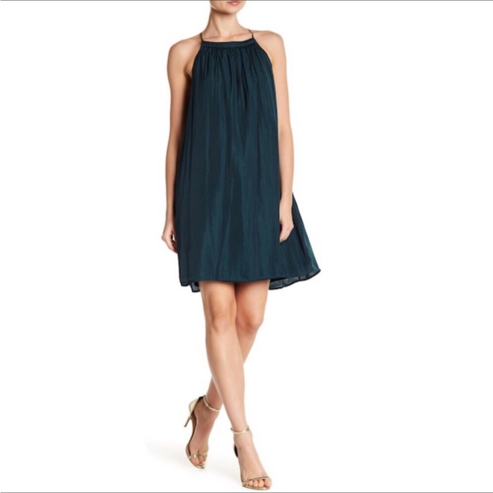 TART COLLECTION SOLID GREEN METALLIC STRAPS SWING DRESS